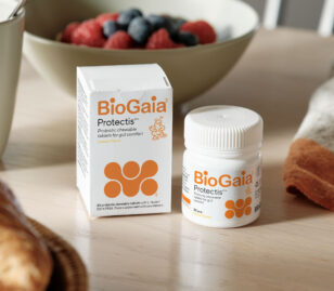 BioGaia Protectis container on breakfast table